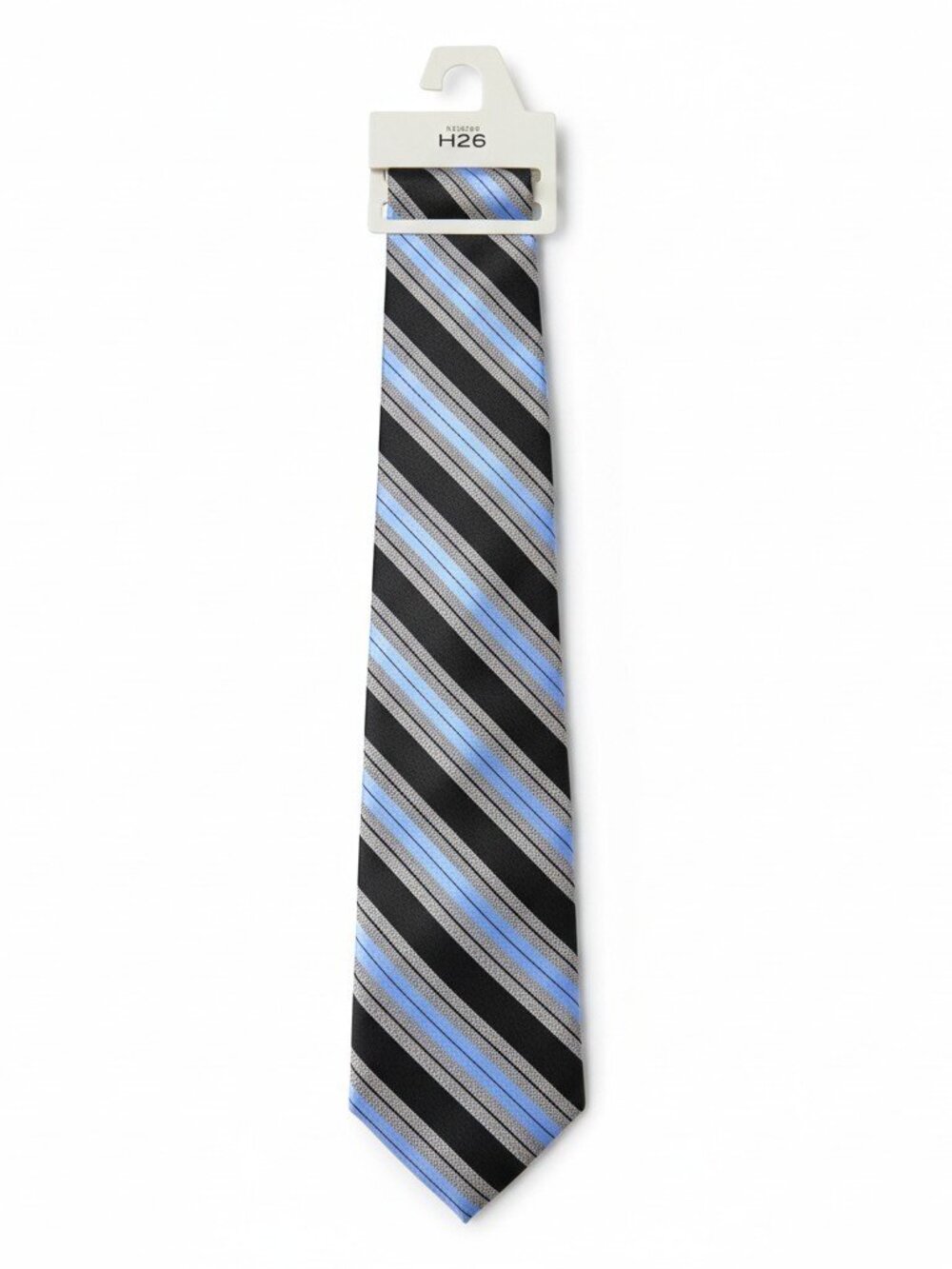 H26 Haggar Men's Black/Blue/Gray Stripe Silk Tie